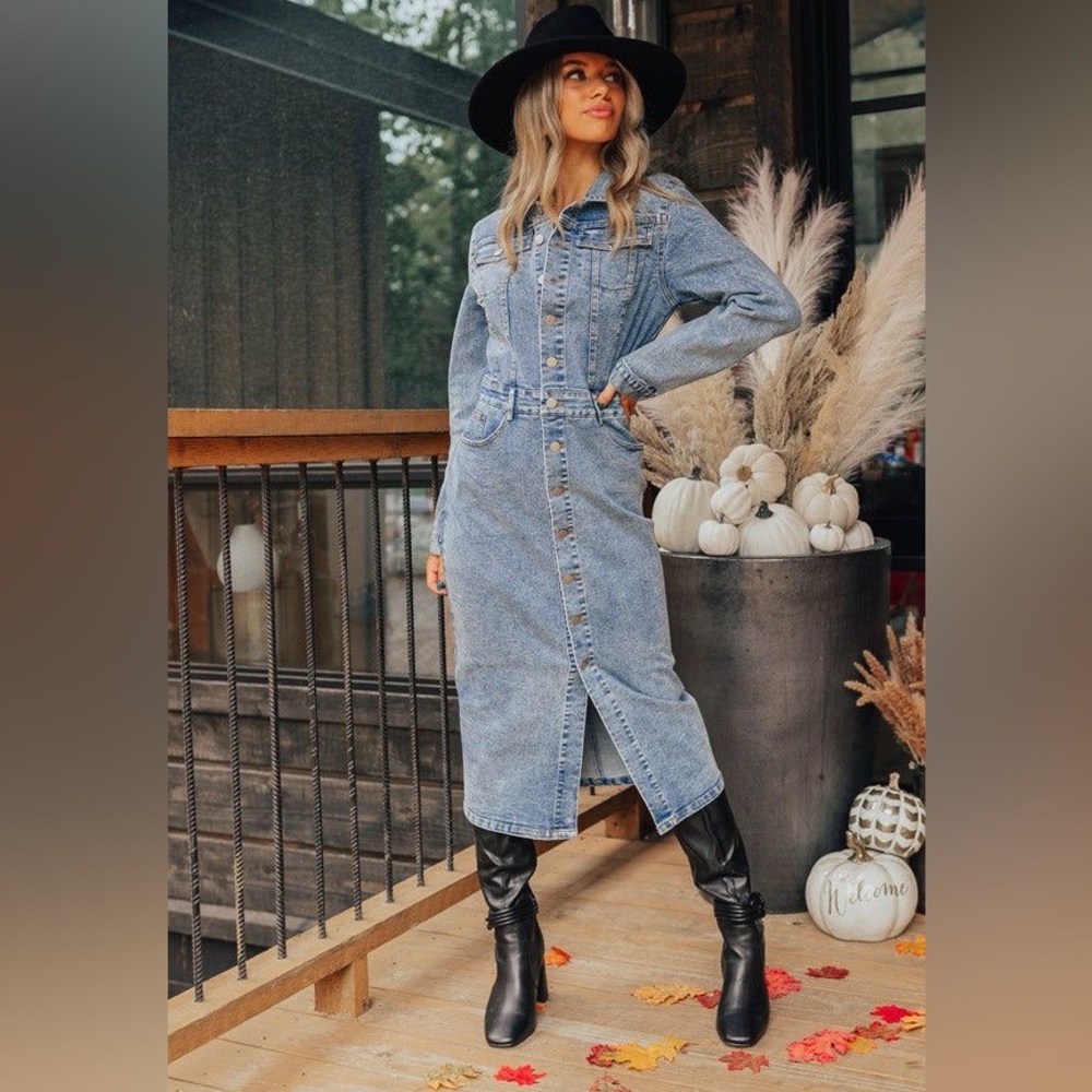Classic Blue Long Sleeve Denim Dress